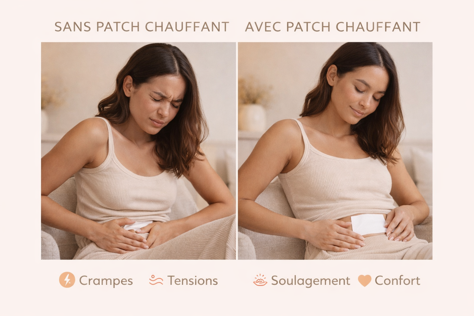 Patch chauffant discret appliqué sur le bas-ventre pendant les règles